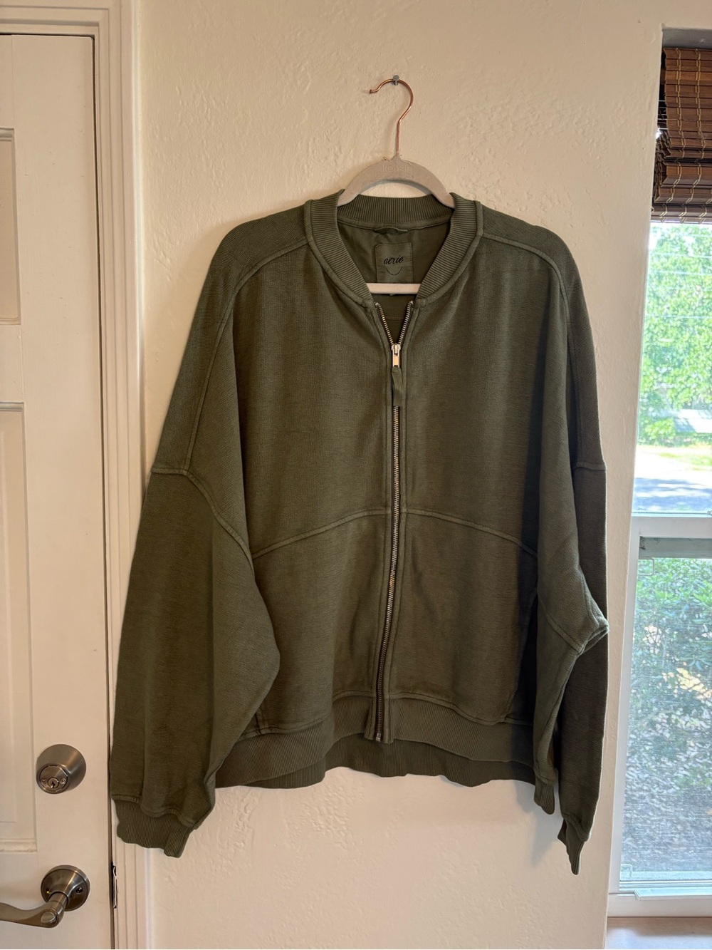 aerie NWOT Olive Green Full-Zip Bomber Sweatshirt, XL